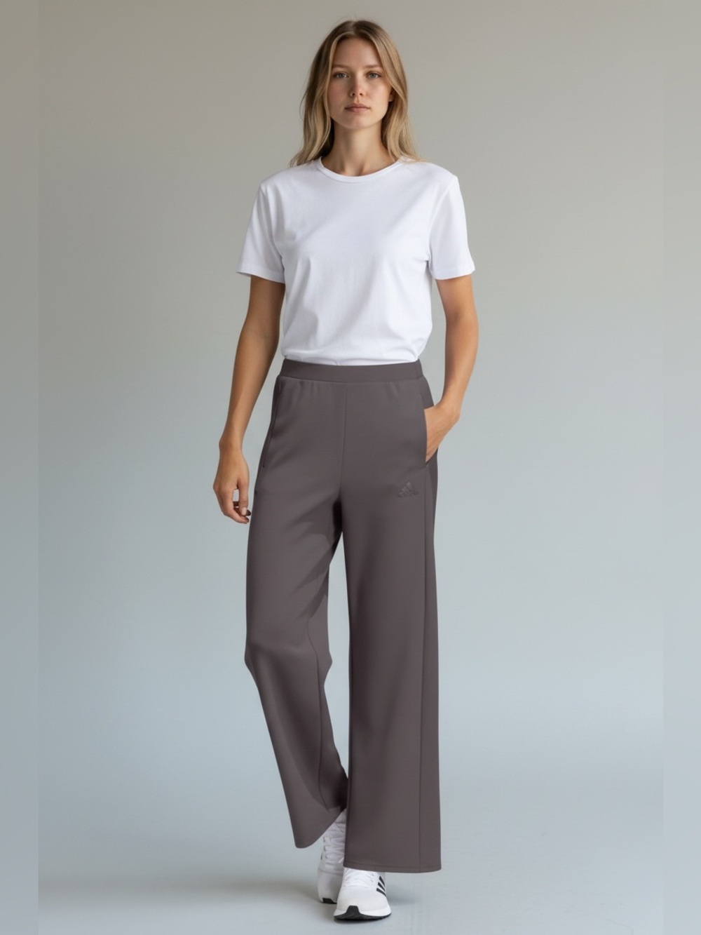 Adidas Wide-Leg Track Pants in Charcoal Gray - Picture 4 of 4